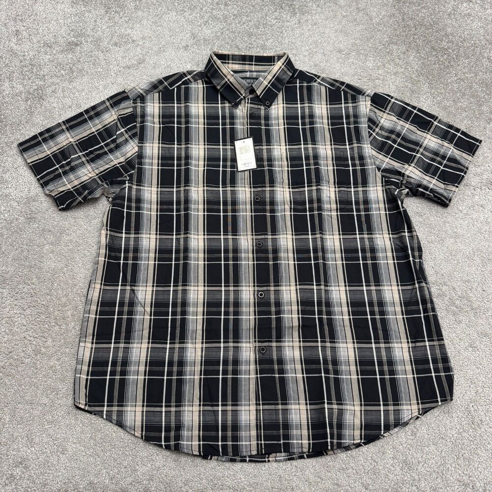 Gioberti Short Sleeve Button Down Shirt Mens XL Black Beige Plaid Casual NWT